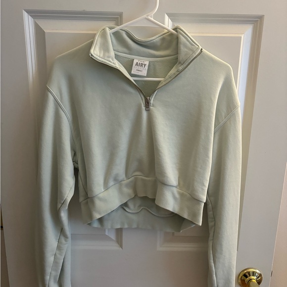 TNA Green Long Sleeve Cropped Hoodie with Zippered Polo Collar - Picture 2 of 3